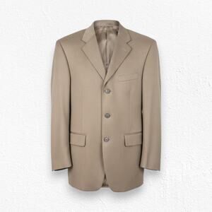 90s Vintage Beige Tan Faux Suede Single Breasted Stafford Suit Jacket Size 38S